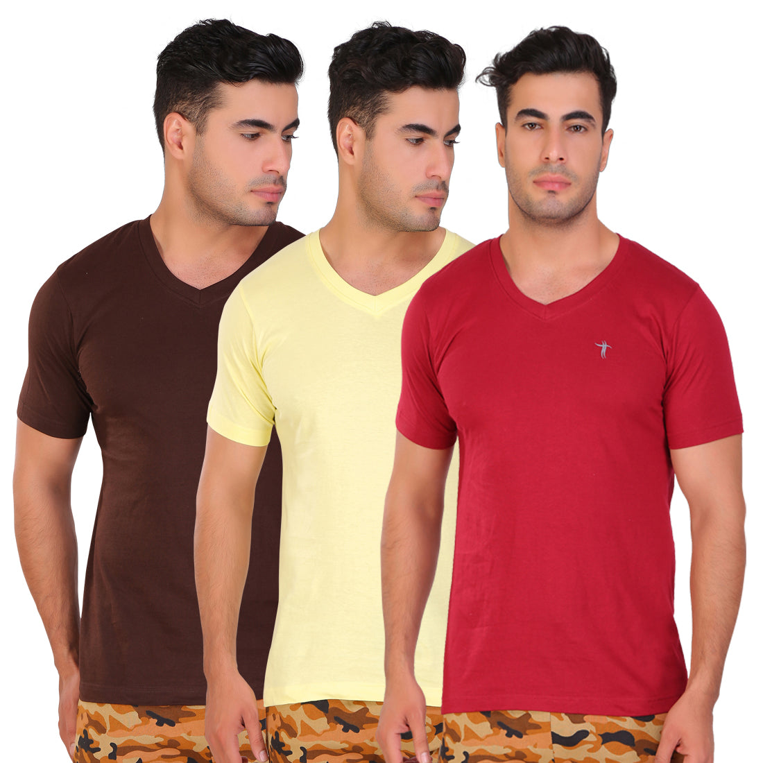 T.T. Men Slim Fit V-Neck T-Shirt Solid Pack Of 12